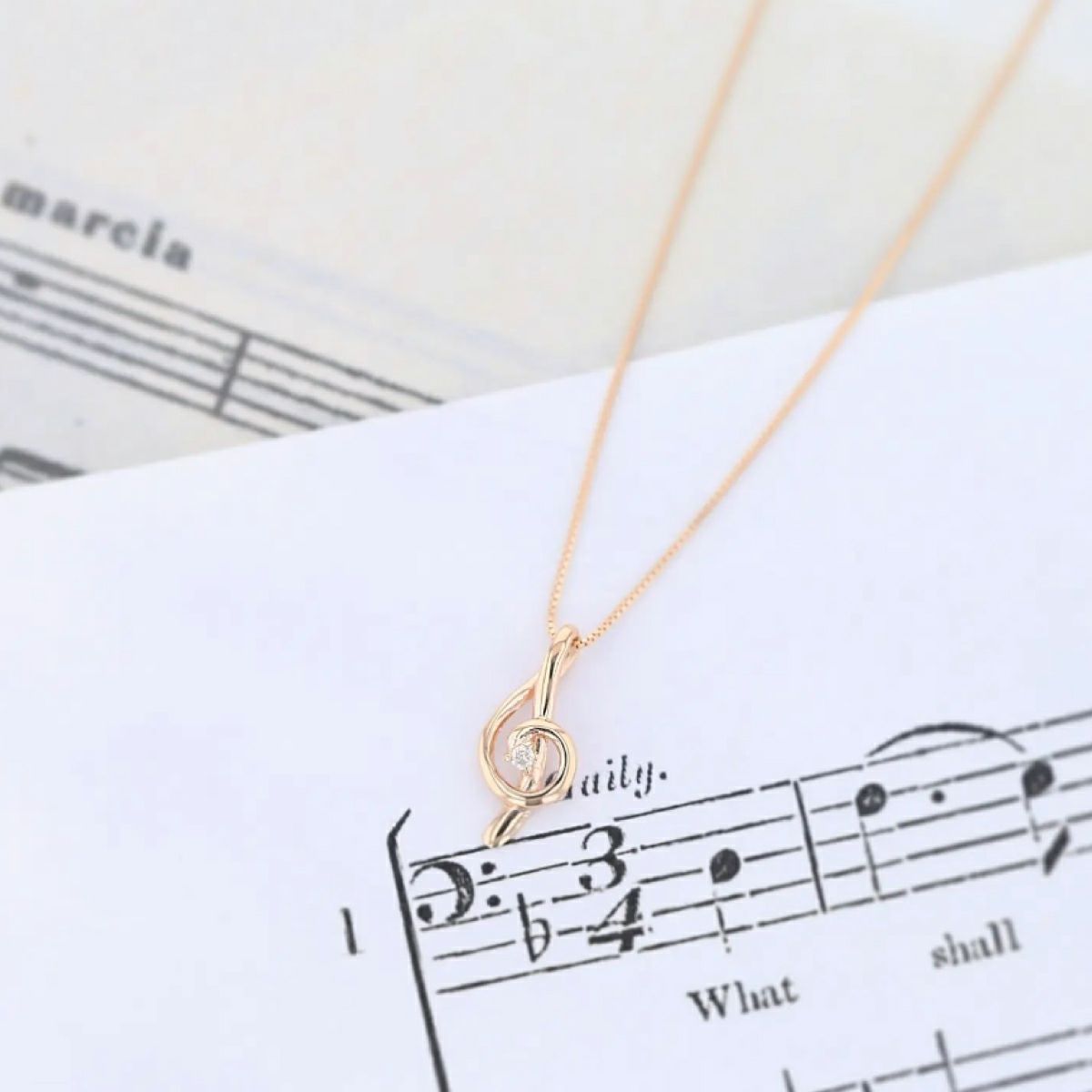 K10 PG ダイヤモンド ト音記号 音符 ネックレス