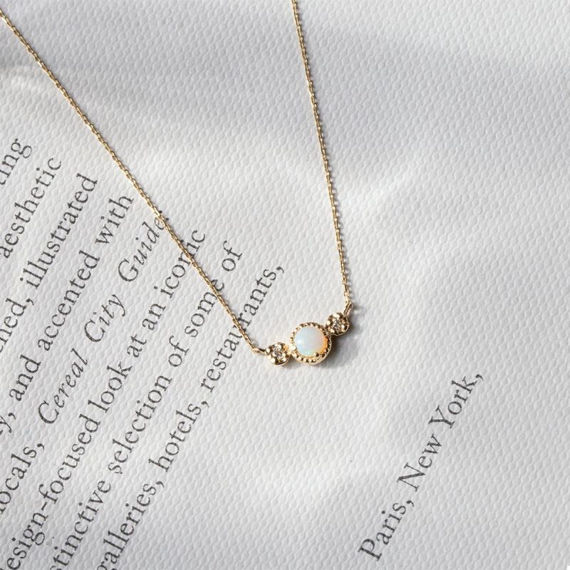 K10 YG オパール ダイヤモンド ネックレス イエローゴールド