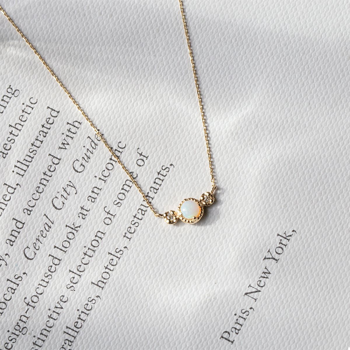 K10 YG オパール ダイヤモンド ネックレス イエローゴールド