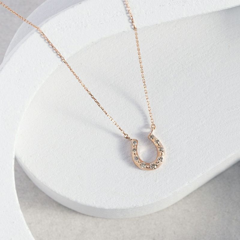 K10 PG ホースシュー 馬蹄 ダイヤモンド ネックレス