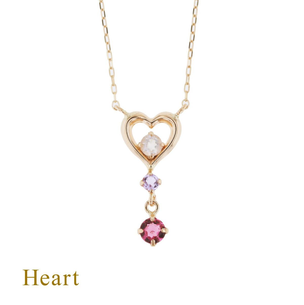 K10 PG ローズクオーツ ピンクトルマリン アメジスト ハートモチーフ ネックレス