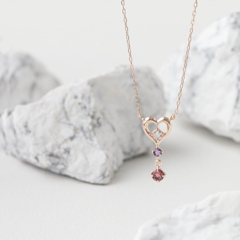 K10 PG ローズクオーツ ピンクトルマリン アメジスト ハートモチーフ ネックレス