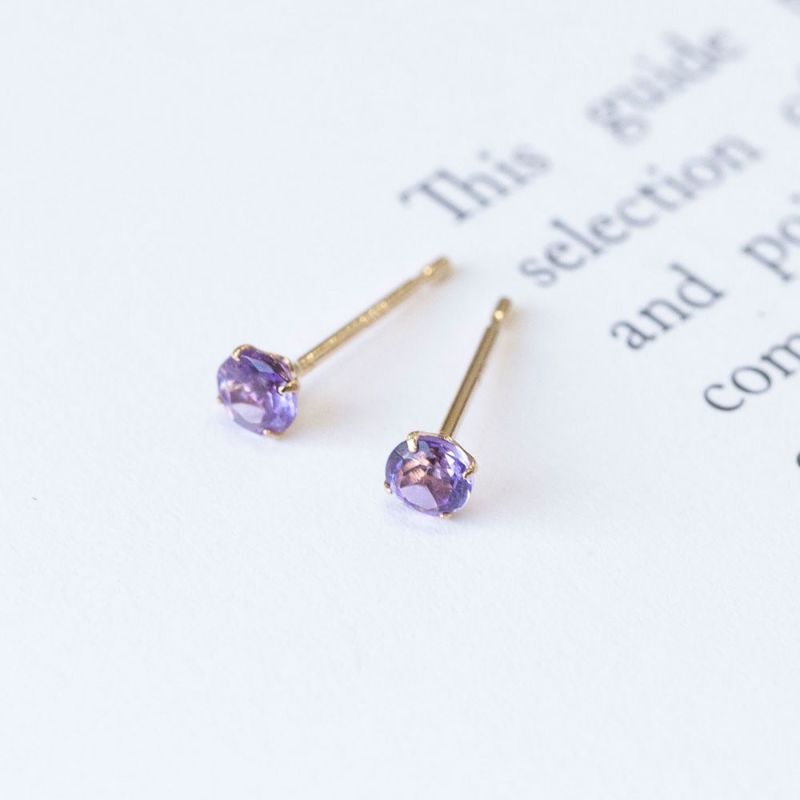 【2月誕生石】K18 PG アメジスト ピアス カラーストーンピアス 新品 IKEDA レディース Amethyst Birthstone 時計 価格 月