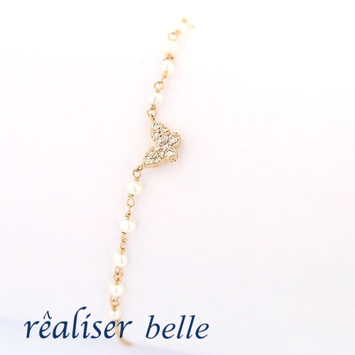 レアリゼ ベル（belle） K10 YG ダイヤモンド ルビー 淡水パール ブレスレット