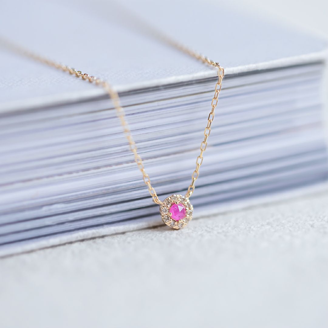 K10 YG ルビー ダイヤモンド ネックレス