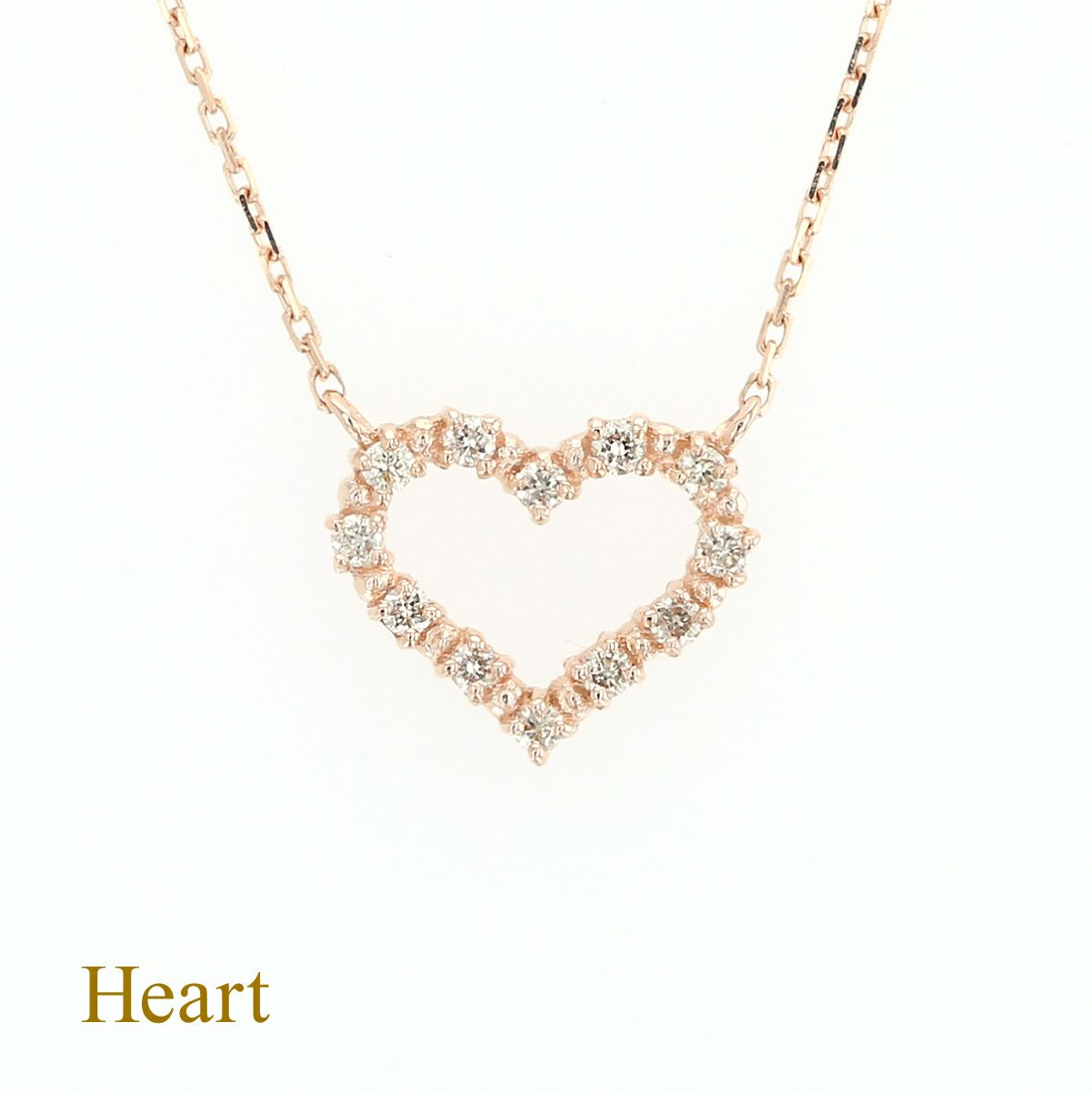 K10 PG ダイヤモンド オープンハート ネックレス | IKEDAジュエリー