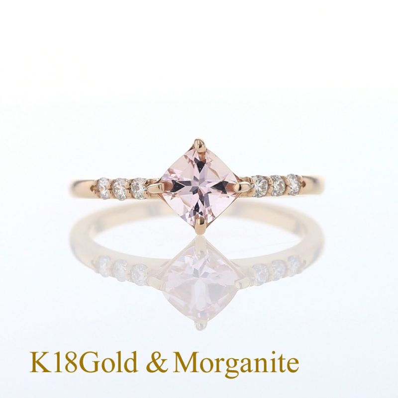 K18 PG モルガナイト ダイヤモンド リング