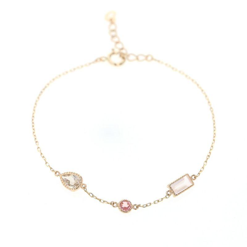 K10 YG ブレスレット カラーストーン イエローゴールド ローズクォーツ ピンクトルマリン スモーキークォーツ 10金 マルチカラー