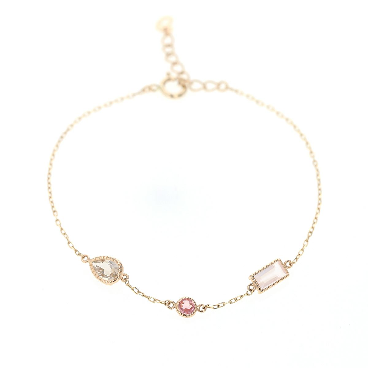 K10 YG ブレスレット カラーストーン イエローゴールド ローズクォーツ ピンクトルマリン スモーキークォーツ 10金 マルチカラー