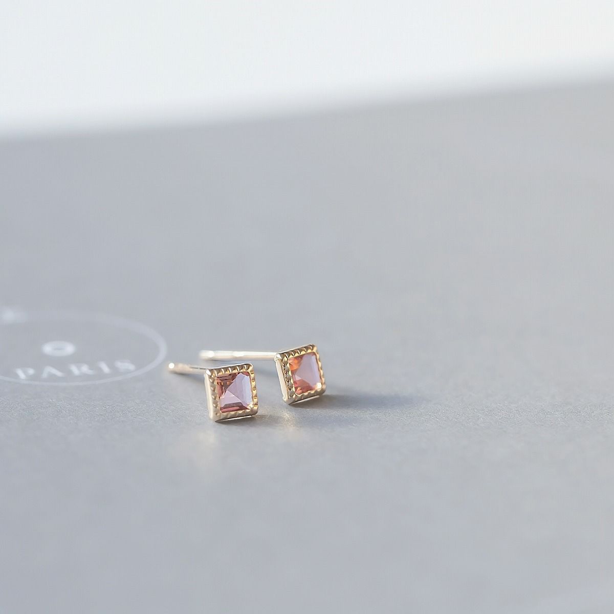 K10 YG ピンクトルマリン スクエア ピアス