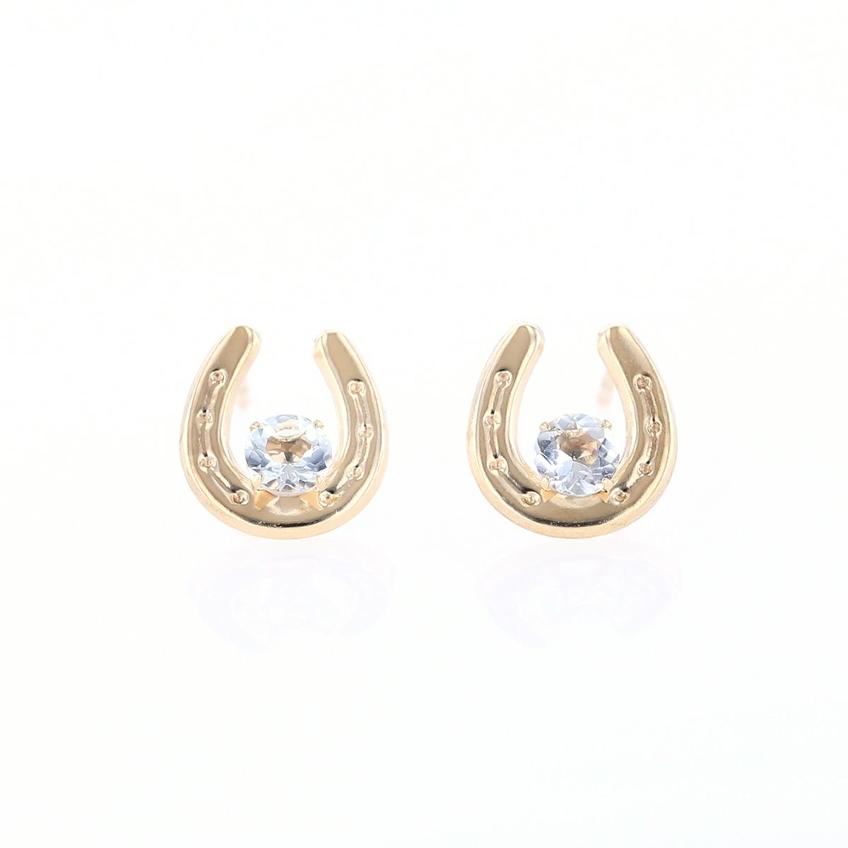 K10 YG ホースシュー 馬蹄 アクアマリン ピアス