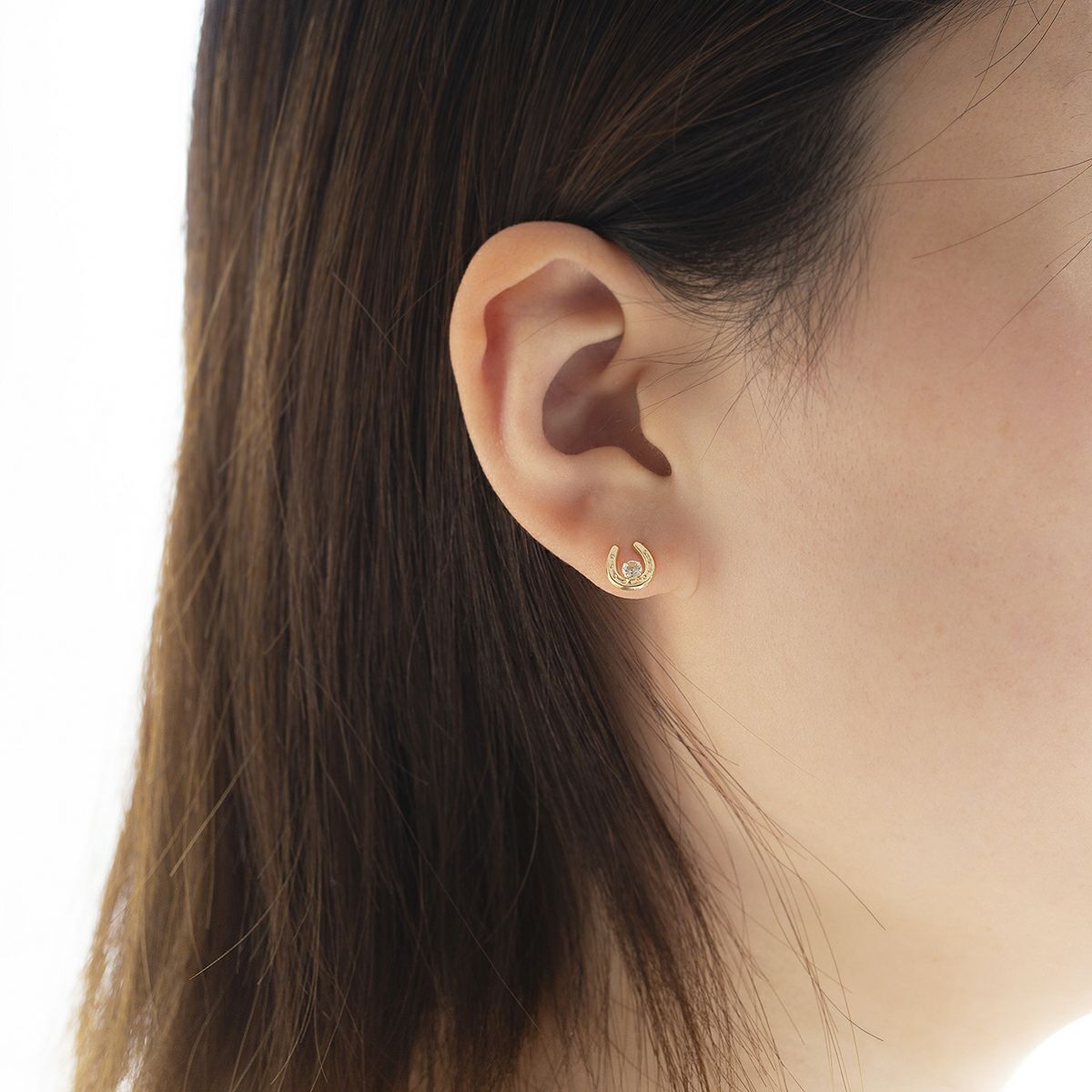 K10 YG ホースシュー 馬蹄 アクアマリン ピアス