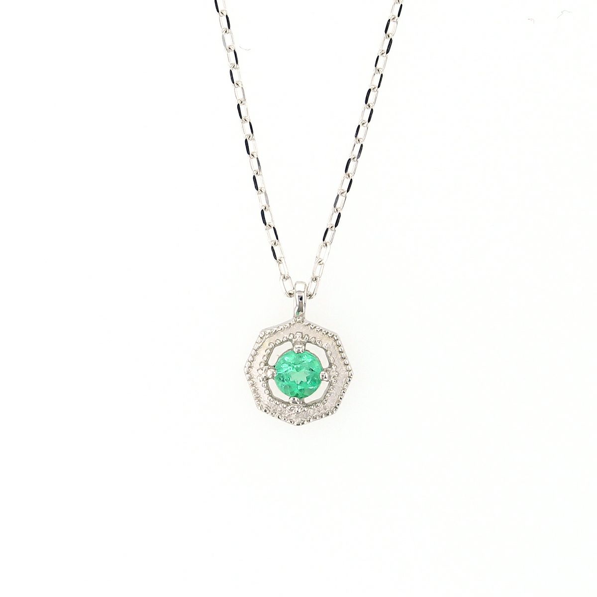 【5月誕生石】K10 WG エメラルド ネックレス