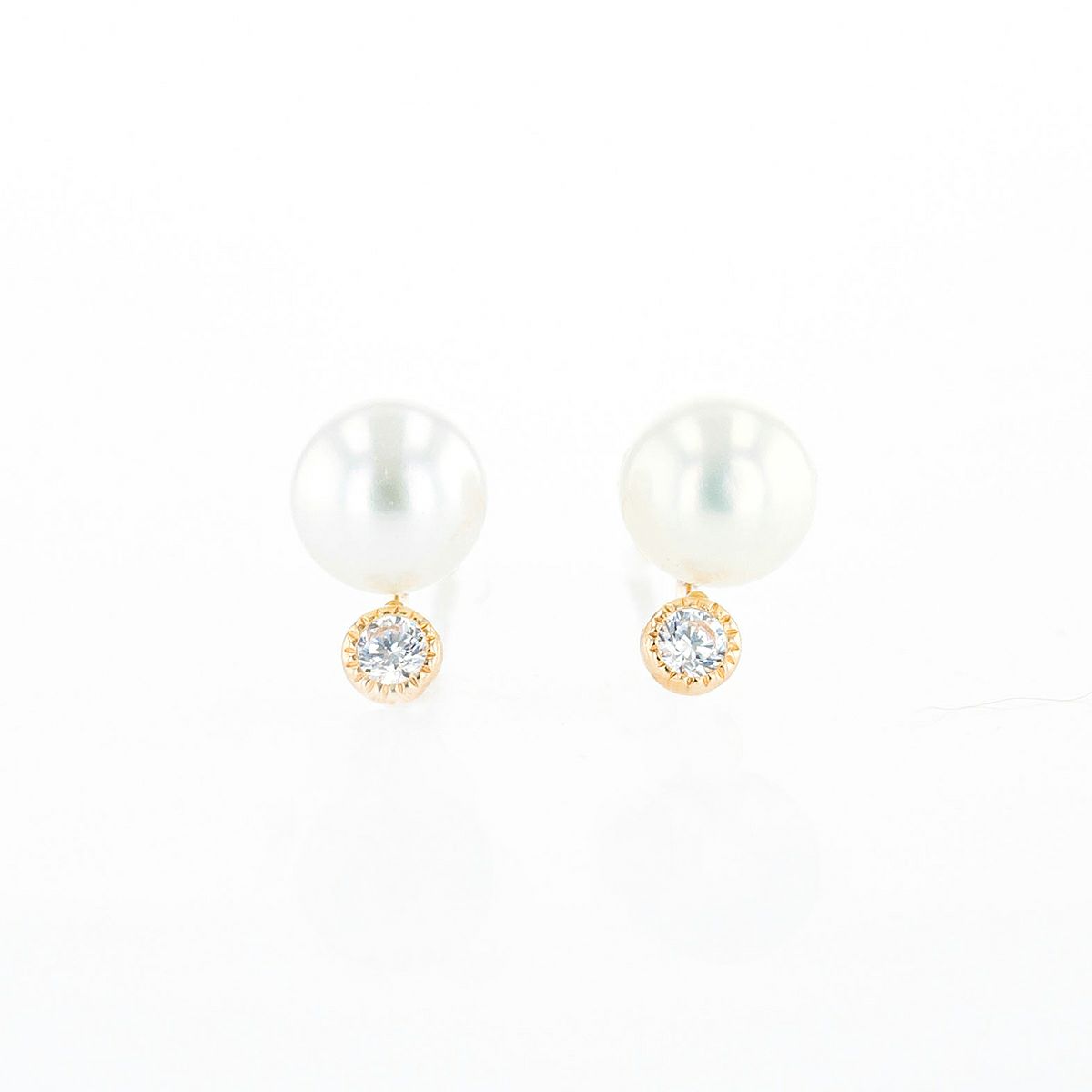 K10 YG 淡水パール キュービックジルコニア ピアス 6月 誕生石 プレゼント 一粒 妻 彼女 小ぶり 可愛い レディース 10金 10K 誕生日 20代 30代 40代 女性