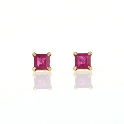 18金 天然ルビー K18 スクエアエメラルドカット ピアス　ゴールド-042 k18 ピアス 四角 イエローゴールドk18 フープピアス スクウェア 四角形
