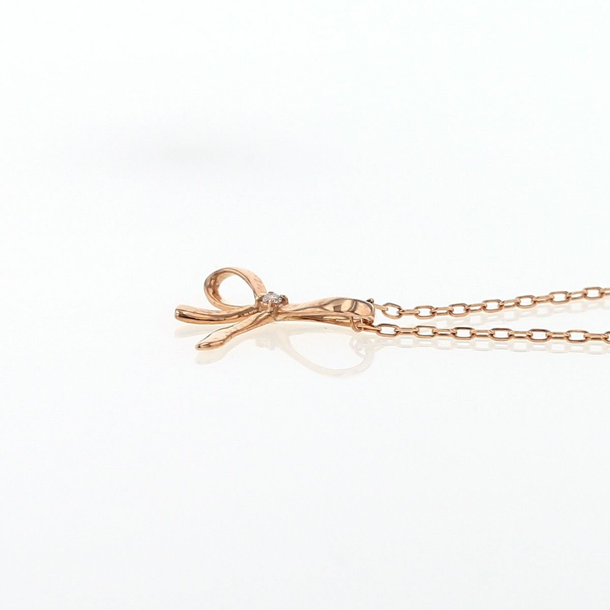 K10 PG リボン ダイヤモンド ネックレス ラッキーモチーフ かわいい ピンクゴールド 妻 彼女 レディース 誕生日プレゼント ギフト