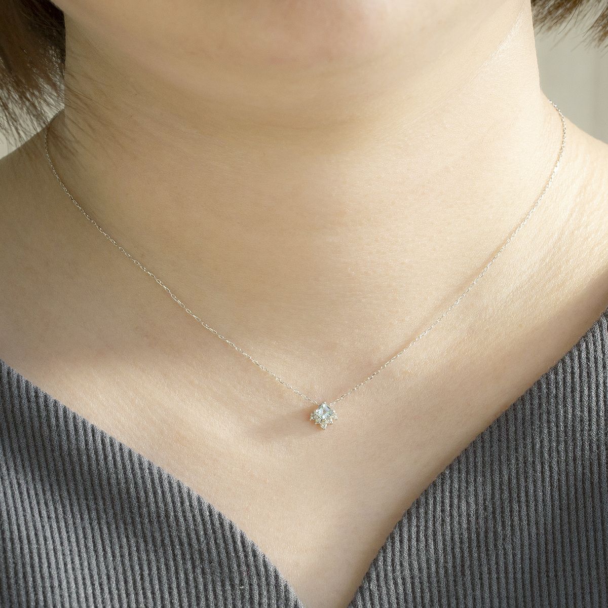 K10 WG アクアマリン ダイヤモンド ネックレス スクエア レディース 3月 誕生石 プレゼント 彼女 妻 レディース 30代 40代 ホワイトゴールド