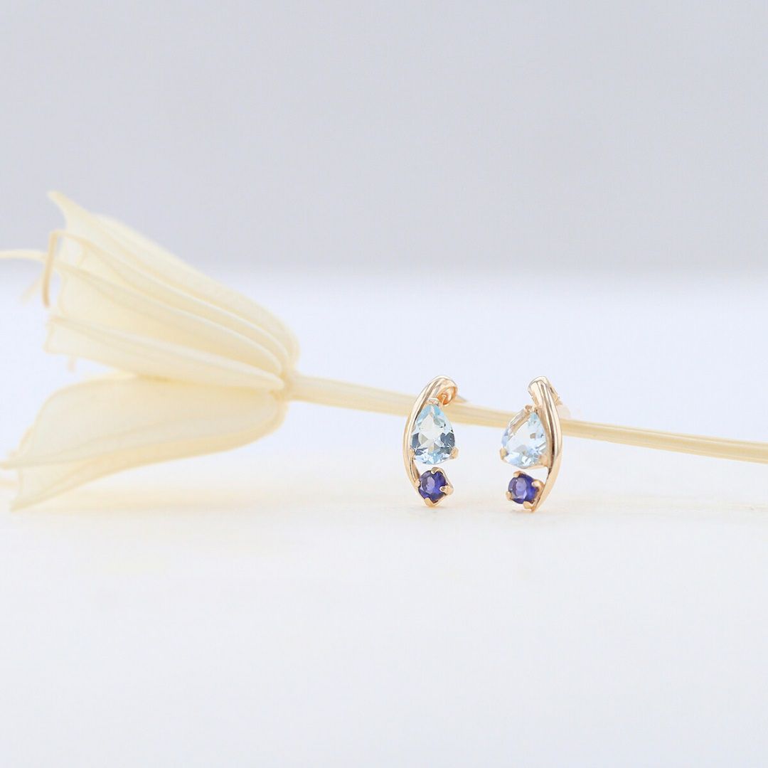 K10 YG アクアマリン アイオライト ピアス レディース 3月 3月誕生石 ギフト 誕生日プレゼント 20代 30代 40代 イエローゴールド 妻 彼女 可愛い