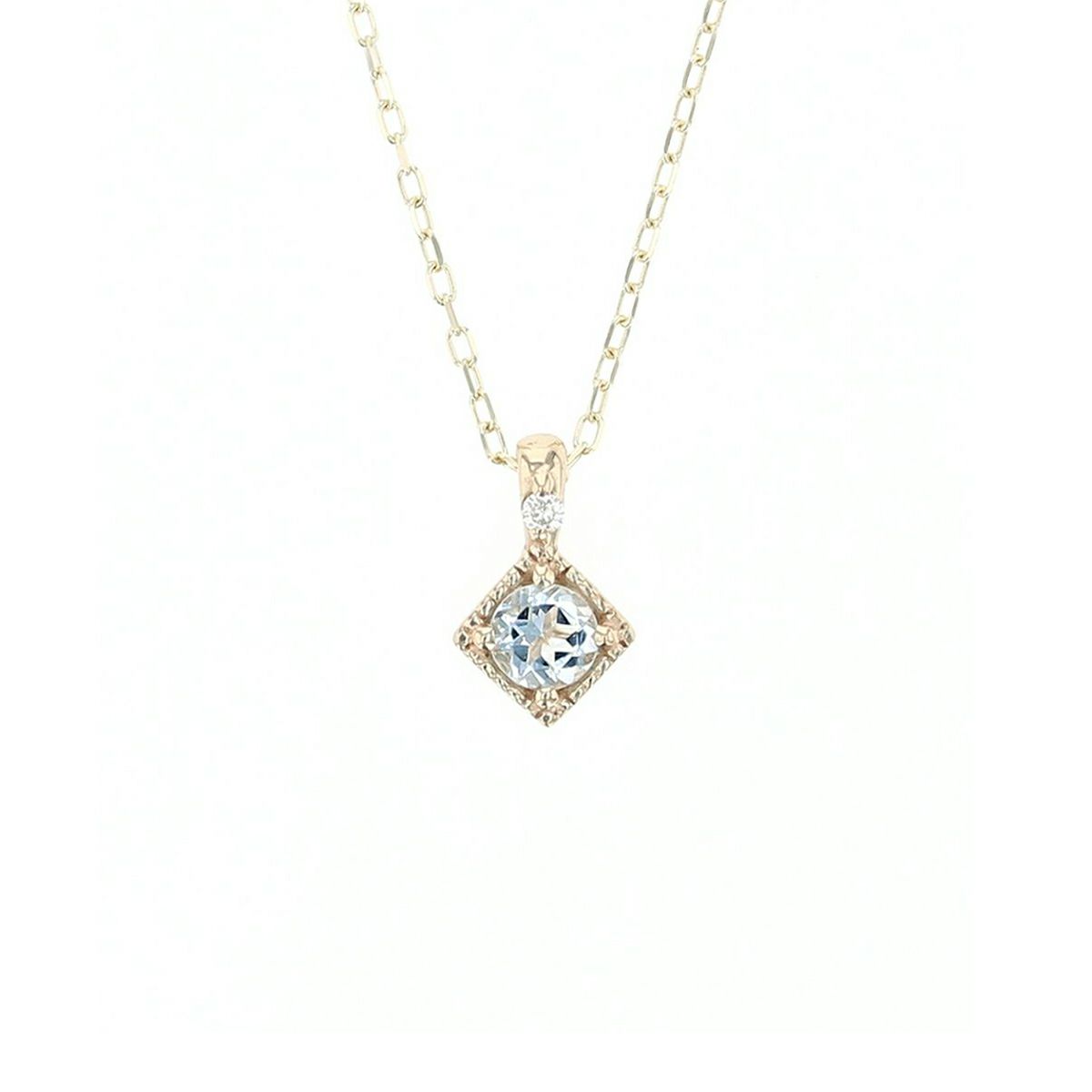 K10 YG アクアマリン ダイヤモンド ネックレス スクエア レディース 3月 誕生日プレゼント ギフト 彼女 妻 20代 30代 40代 イエローゴールド