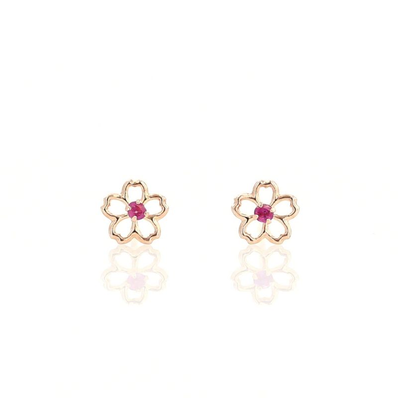 K10 PG ルビー ピアス 桜 花 レディース 誕生石 7月 誕生日 10金 ピンクゴールド 妻 彼女 レディース 小ぶり ギフト 誕生日プレゼント