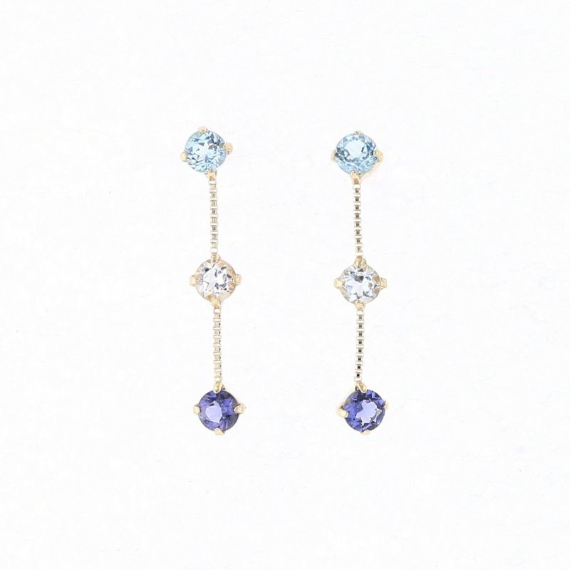 K10 YG アクアマリン ブルートパーズ アイオライト ピアス ステーションピアス レディース 3月 3月誕生石 ギフト 誕生日プレゼント 20代 30代 40代 イエローゴールド 妻 彼女