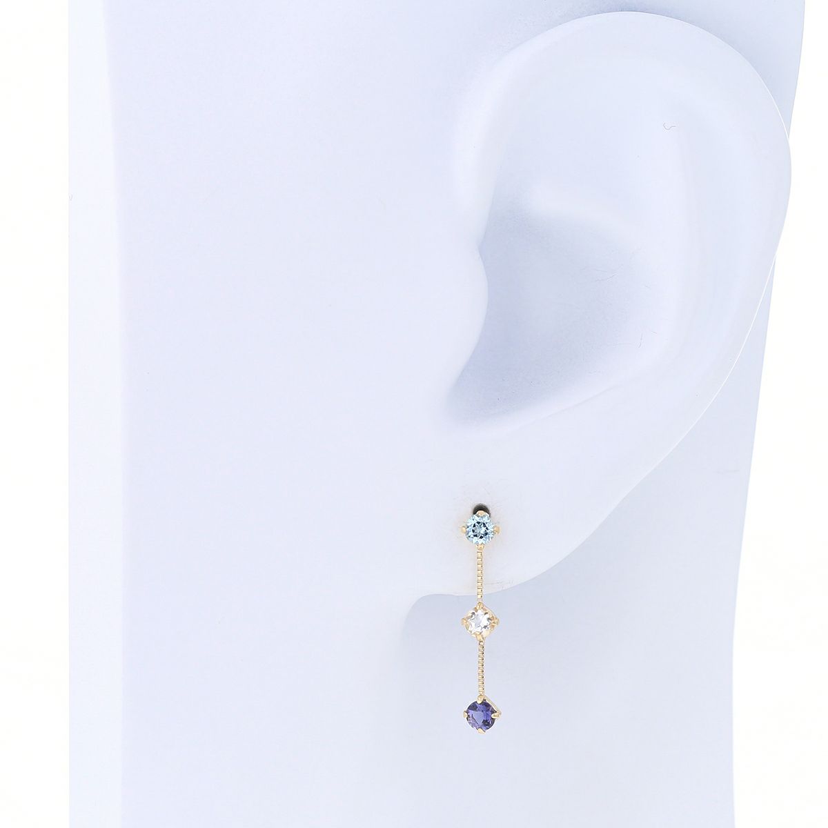 K10 YG アクアマリン ブルートパーズ アイオライト ピアス ステーションピアス レディース 3月 3月誕生石 ギフト 誕生日プレゼント 20代 30代 40代 イエローゴールド 妻 彼女