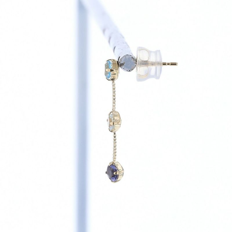 K10 YG アクアマリン ブルートパーズ アイオライト ピアス ステーションピアス レディース 3月 3月誕生石 ギフト 誕生日プレゼント 20代 30代 40代 イエローゴールド 妻 彼女