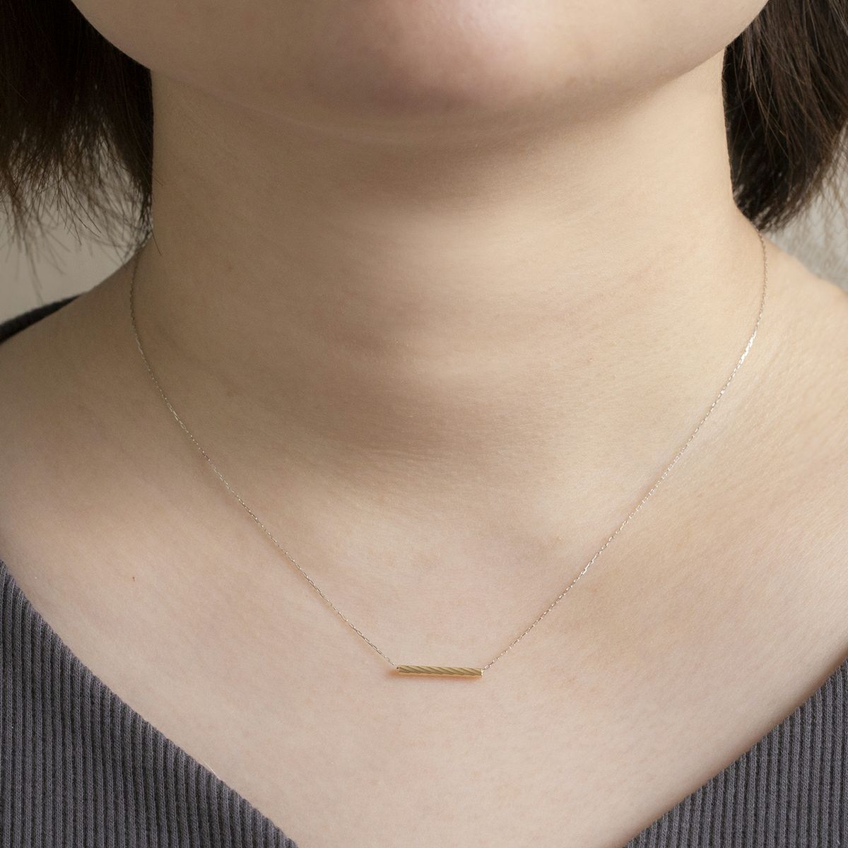 K18 YG/プラチナ コンビ ネックレス コンビネーション ゴールド レディース 彼女 妻 地金 PT 18金 20代 30代 40代 イエローゴールド バー ライン ストレート