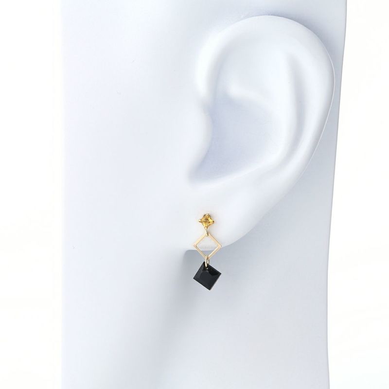 K10 YG オニキス シトリン ピアス イエローゴールド レディース 揺れる 10K 10金 妻 彼女 誕生日プレゼント ギフト