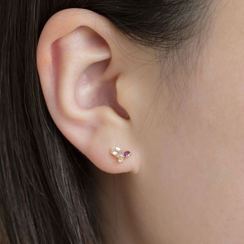 K10 YG ハート モルガナイト ロードライトガーネット ホワイトトパーズ ピアス レディース 10金 イエローゴールド おしゃれ K10 20代 30代 40代 かわいい プレゼント 4月誕生石 1月誕生石 記念日 天然石