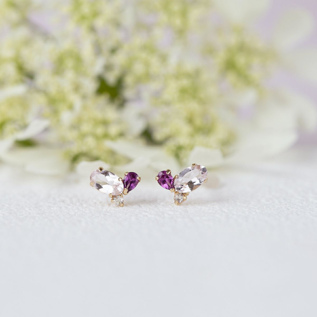 K10 YG ハート モルガナイト ロードライトガーネット ホワイトトパーズ ピアス レディース 10金 イエローゴールド おしゃれ K10 20代 30代 40代 かわいい プレゼント 4月誕生石 1月誕生石 記念日 天然石