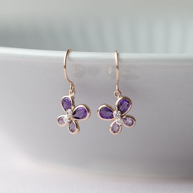 K10 PG アメジスト 蝶々 ピアス ライトアメジスト キュービックジルコニア 蝶 ピンクゴールド 蝶 かわいい レディース 彼女 妻 20代 30代 40代 誕生日 誕生日プレゼント ギフト