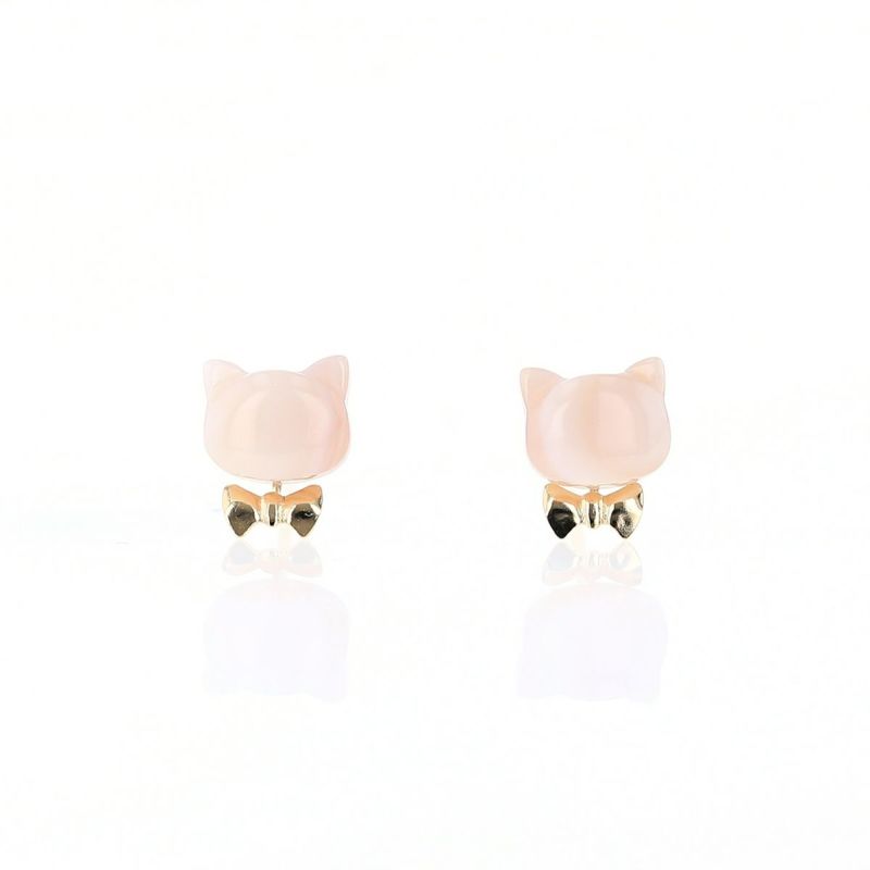 K10 YG ピンクシェル ピアス 猫 ねこ ネコ リボン レディース シェル 誕生日プレゼント ギフト 10金 彼女 20代 30代 40代 イエローゴールド 天然石