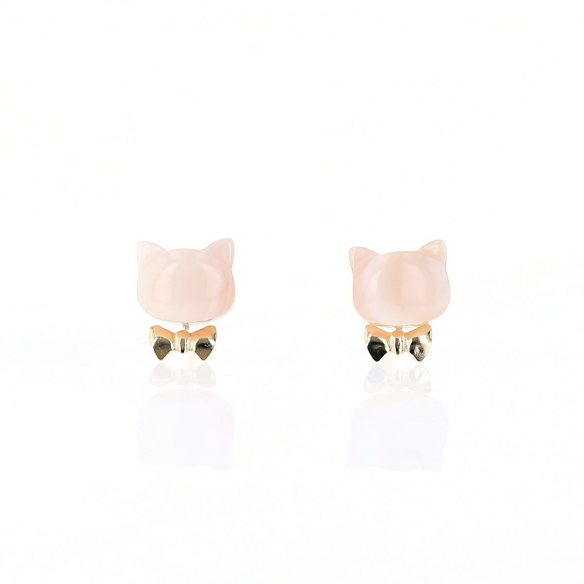 K10 YG ピンクシェル ピアス 猫 ねこ ネコ リボン レディース シェル 誕生日プレゼント ギフト 10金 彼女 20代 30代 40代 イエローゴールド 天然石