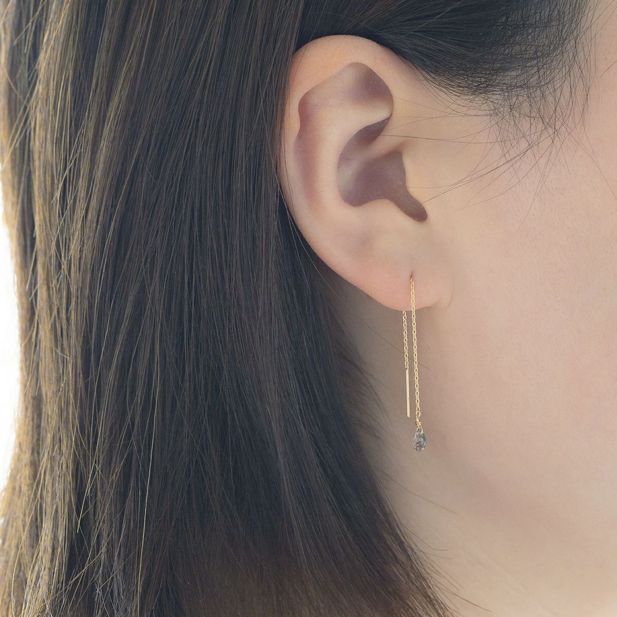 K10 YG ブラックルチルクォーツ アメリカンピアス クオーツ チェーンピアス ロングピアス 10K 10金 妻 彼女 レディース ギフト 誕生日プレゼント