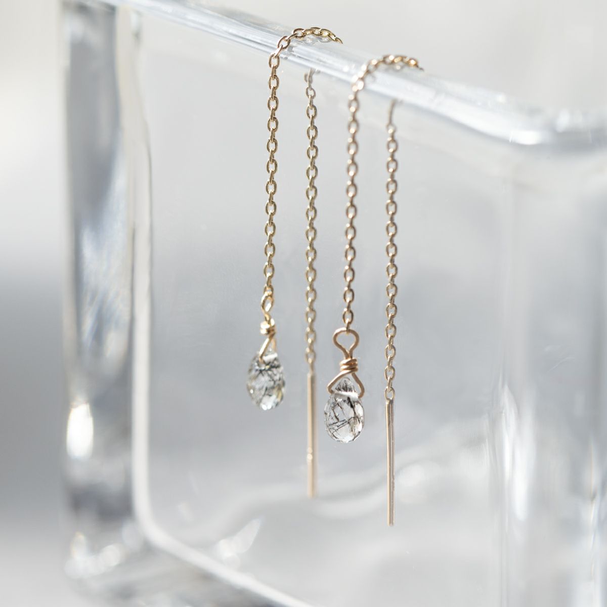 K10 YG ブラックルチルクォーツ アメリカンピアス クオーツ チェーンピアス ロングピアス 10K 10金 妻 彼女 レディース ギフト 誕生日プレゼント