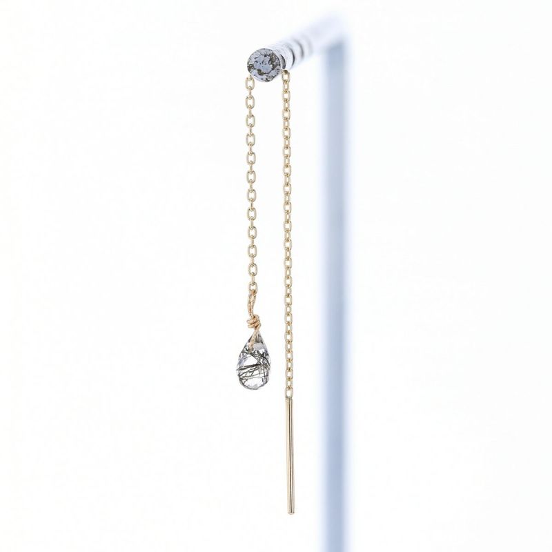 K10 YG ブラックルチルクォーツ アメリカンピアス クオーツ チェーンピアス ロングピアス 10K 10金 妻 彼女 レディース ギフト 誕生日プレゼント