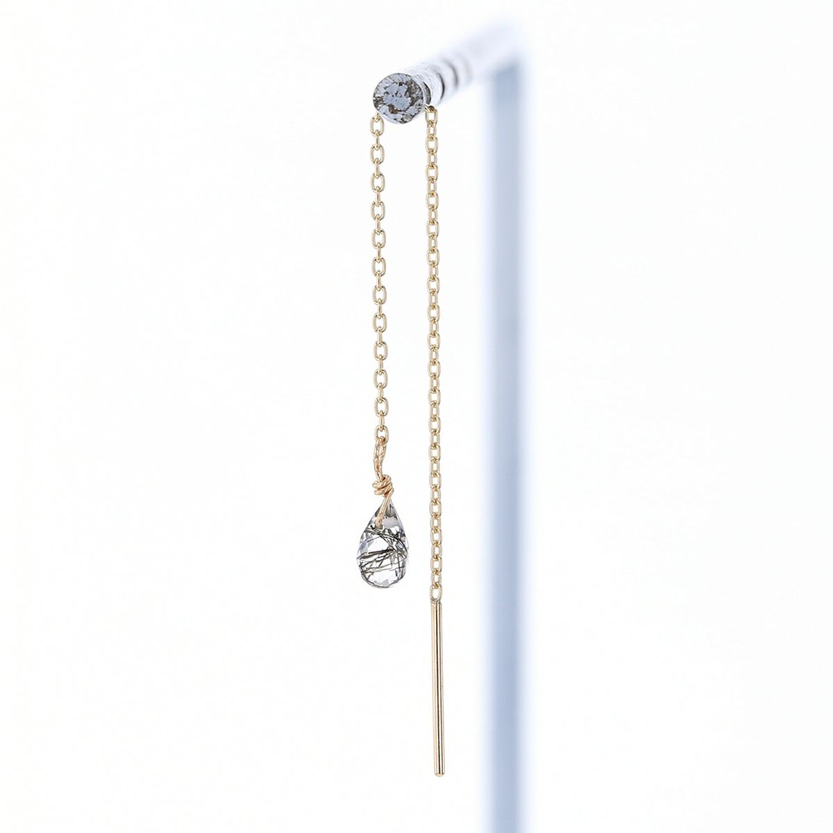 K10 YG ブラックルチルクォーツ アメリカンピアス クオーツ チェーンピアス ロングピアス 10K 10金 妻 彼女 レディース ギフト 誕生日プレゼント