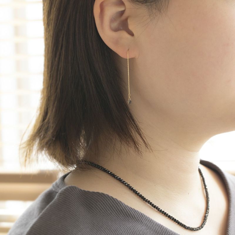 K10 YG ブラックルチルクォーツ アメリカンピアス クオーツ チェーンピアス ロングピアス 10K 10金 妻 彼女 レディース ギフト 誕生日プレゼント
