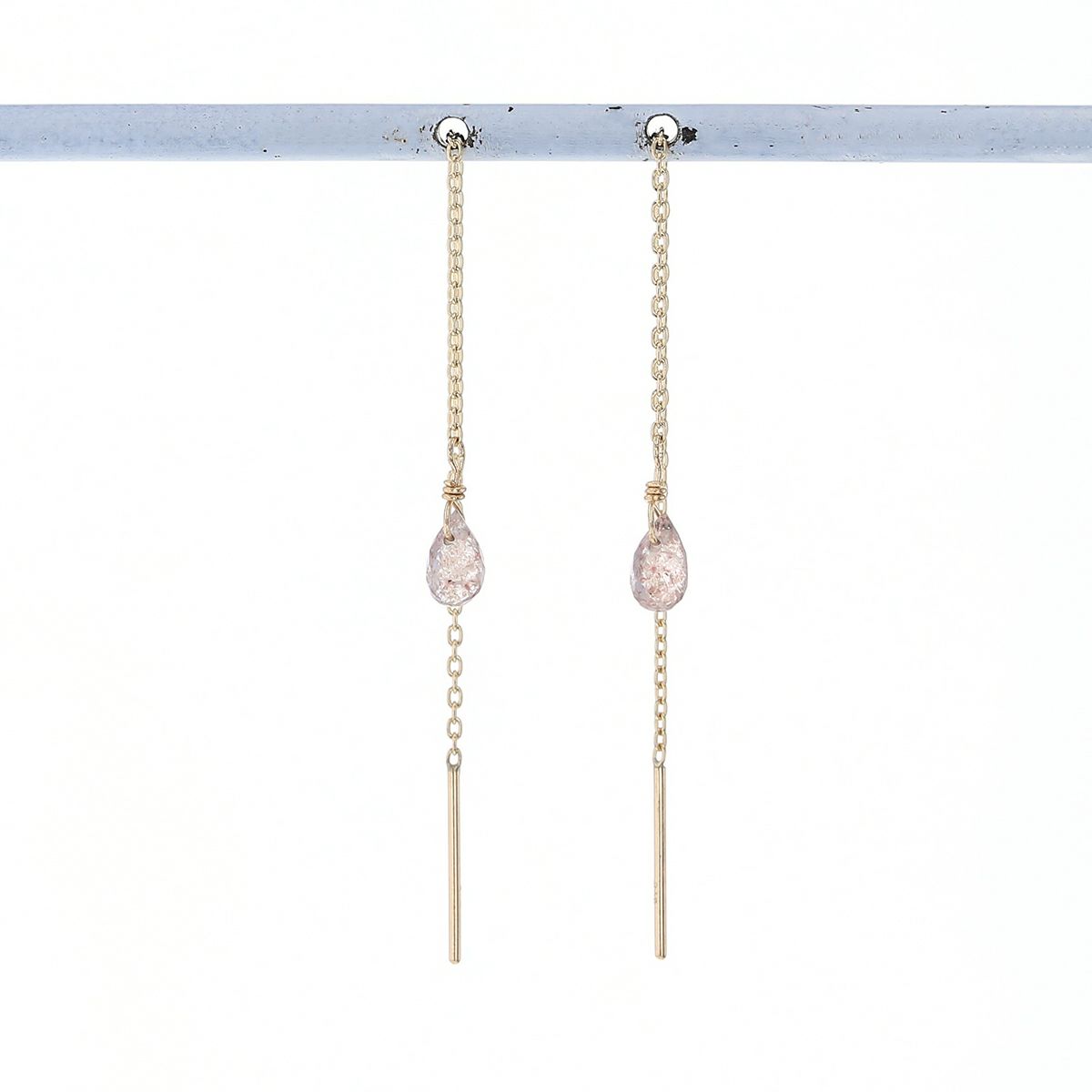 K10 YG ストロベリークォーツ アメリカンピアス クオーツ チェーンピアス ロングピアス 10K 10金 妻 彼女 レディース ギフト 誕生日プレゼント