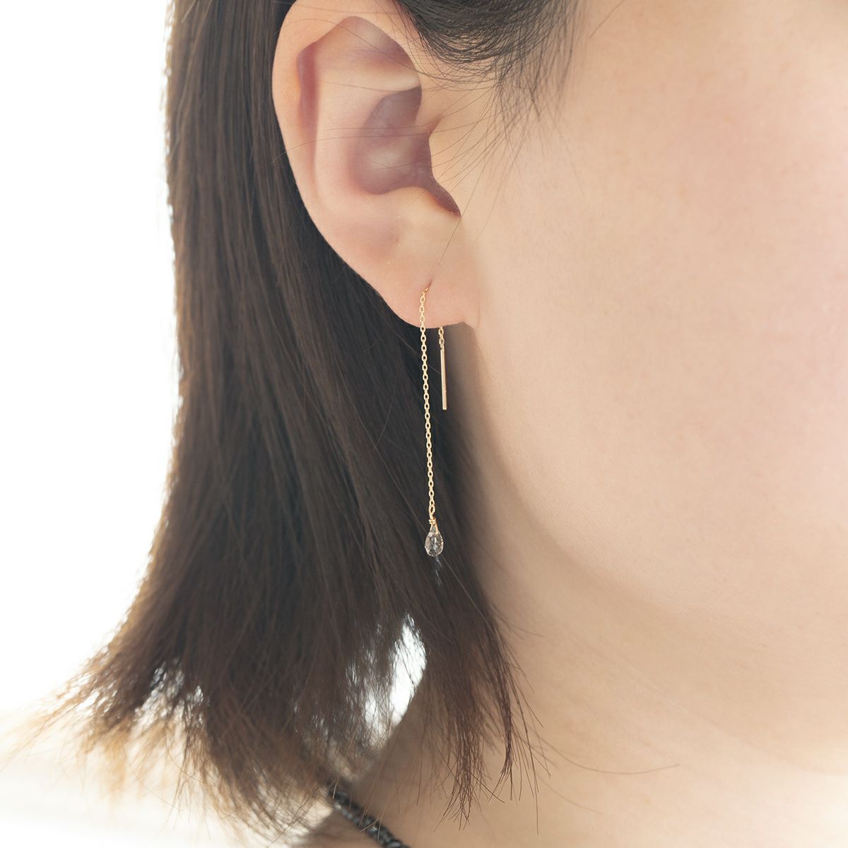 K10 YG ストロベリークォーツ アメリカンピアス クオーツ チェーンピアス ロングピアス 10K 10金 妻 彼女 レディース ギフト 誕生日プレゼント