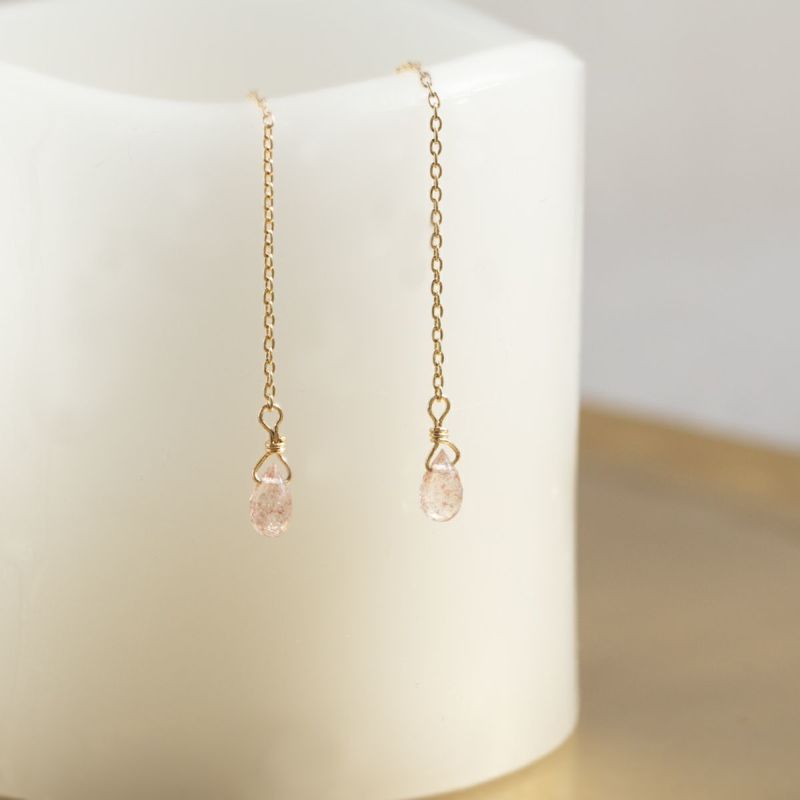 K10 YG ストロベリークォーツ アメリカンピアス クオーツ チェーンピアス ロングピアス 10K 10金 妻 彼女 レディース ギフト 誕生日プレゼント