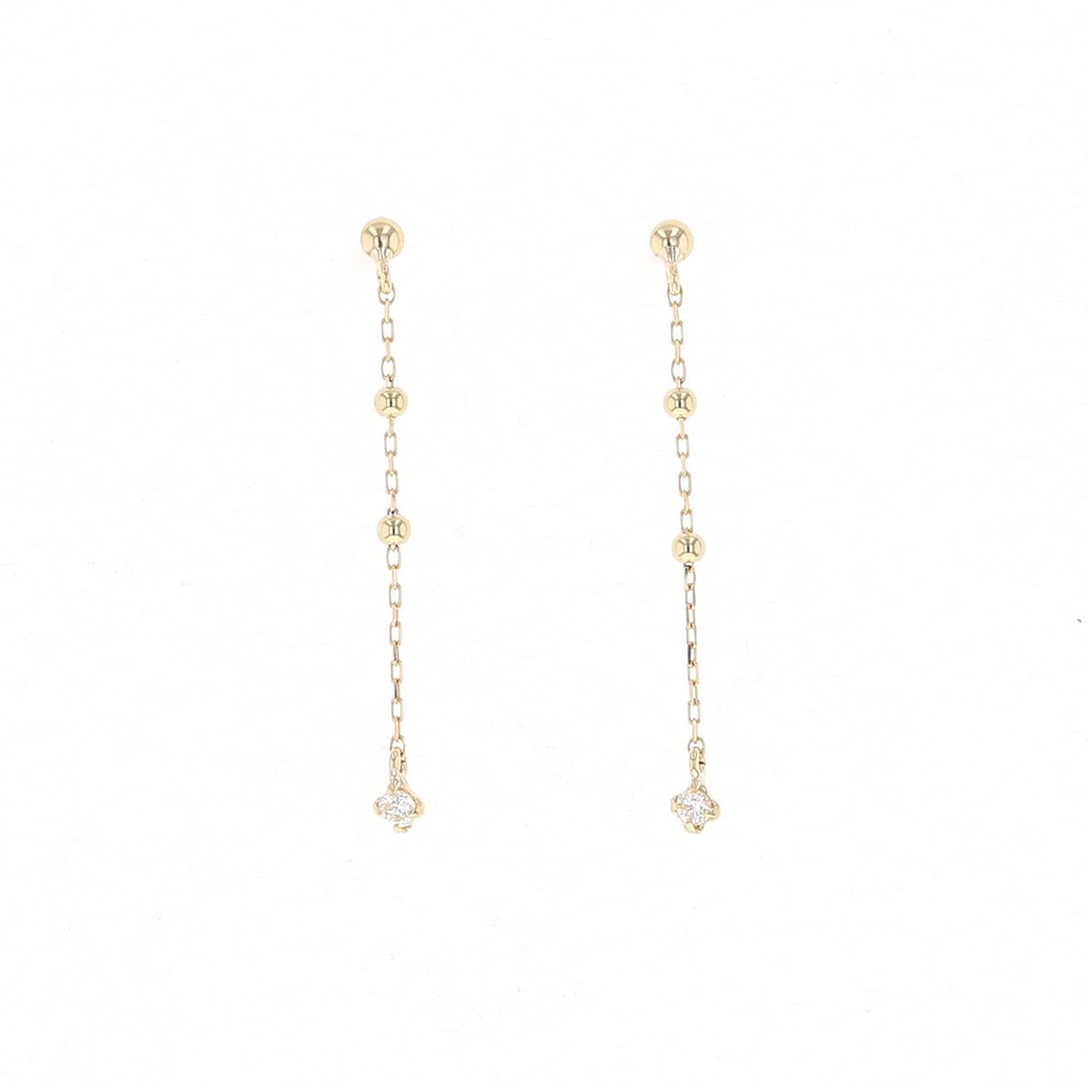 K18 YG ダイヤモンド ピアス 18k 18金 誕生石 イエローゴールド ロングピアス レディース 彼女 妻 誕生日プレゼント ギフト