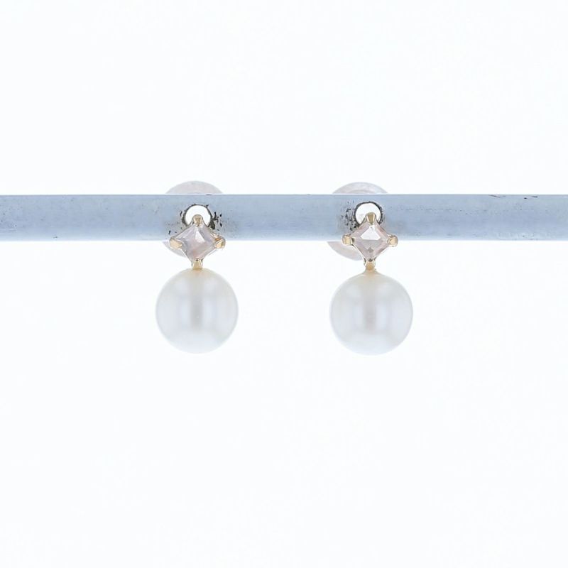 K10 YG 淡水パール ローズクォーツ ピアス 6月 誕生石 誕生日プレゼント ギフト 一粒 妻 彼女 小ぶり パール 可愛い レディース 10金 10K 誕生日 20代 30代 40代 女性