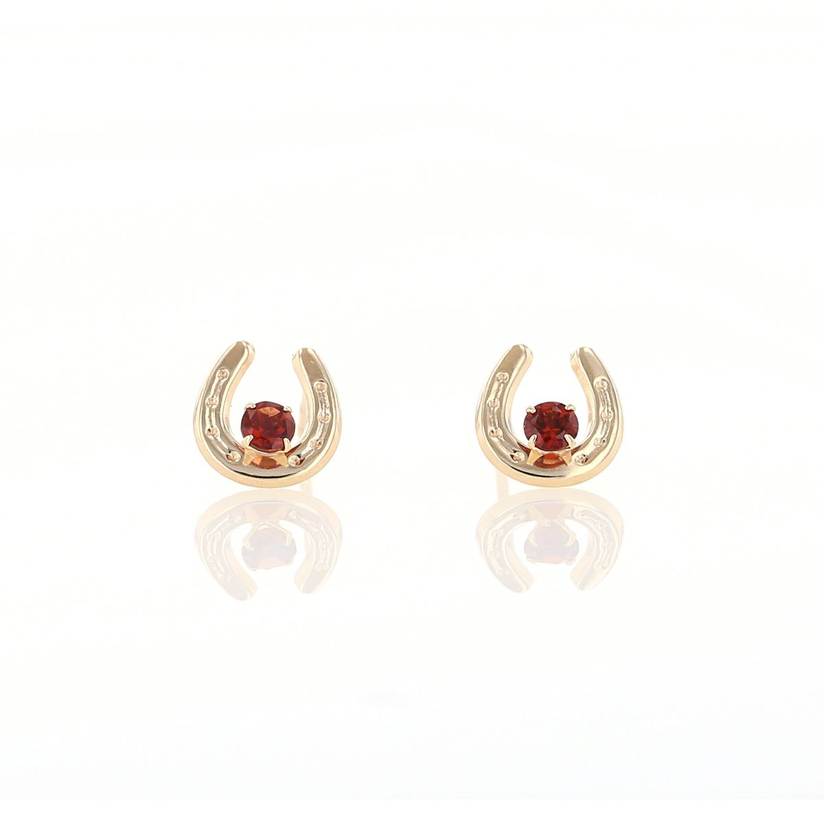 K10 YG ホースシュー 馬蹄 ガーネット ピアス 10k 1月 誕生石 イエローゴールド レディース 彼女 プレゼント ラッキーモチーフ