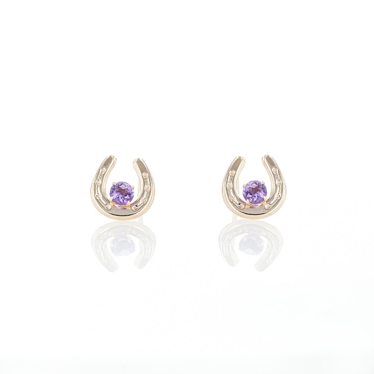 K10 YG ホースシュー 馬蹄 アメジスト ピアス 10k 2月 誕生石 イエローゴールド レディース 彼女 妻 プレゼント ラッキーモチーフ