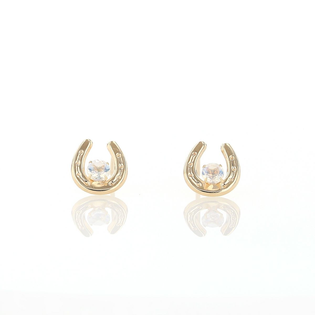 K10 YG ホースシュー 馬蹄 ブルームーンストーン ピアス 10k 6月 誕生石 イエローゴールド レディース 彼女 妻 プレゼント ラッキーモチーフ