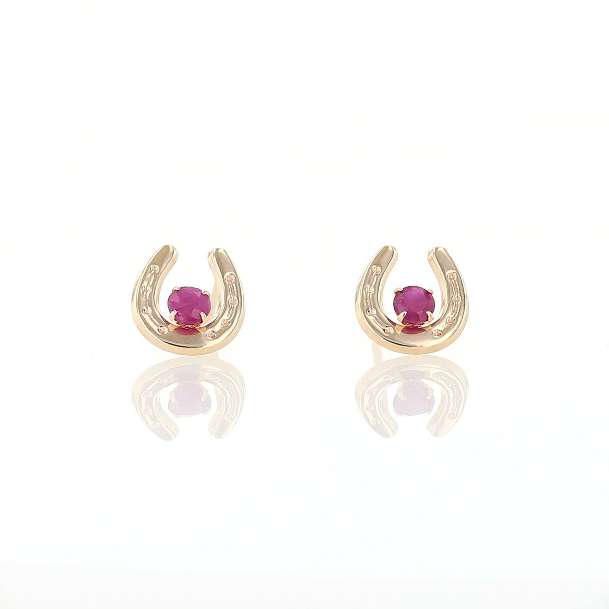 K10 YG ホースシュー 馬蹄 ルビー ピアス 10k 7月 誕生石 イエローゴールド レディース 彼女 妻 プレゼント ラッキーモチーフ