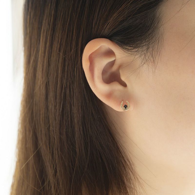 K10 YG ホースシュー 馬蹄 サファイア ピアス 10k 9月 誕生石 イエローゴールド レディース 彼女 妻 プレゼント ラッキーモチーフ