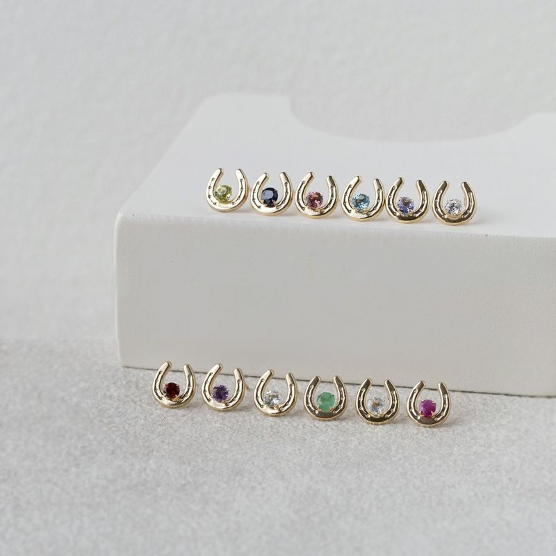 K10 YG ホースシュー 馬蹄 サファイア ピアス 10k 9月 誕生石 イエローゴールド レディース 彼女 妻 プレゼント ラッキーモチーフ